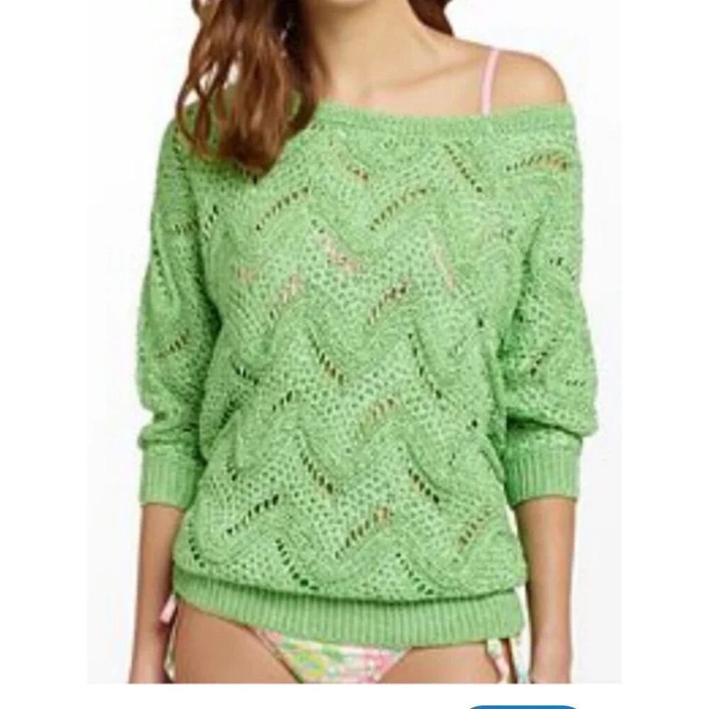 Lilly‎ Pulitzer Women's Green Larissa Open Knit Tunic Sweater Medium Large